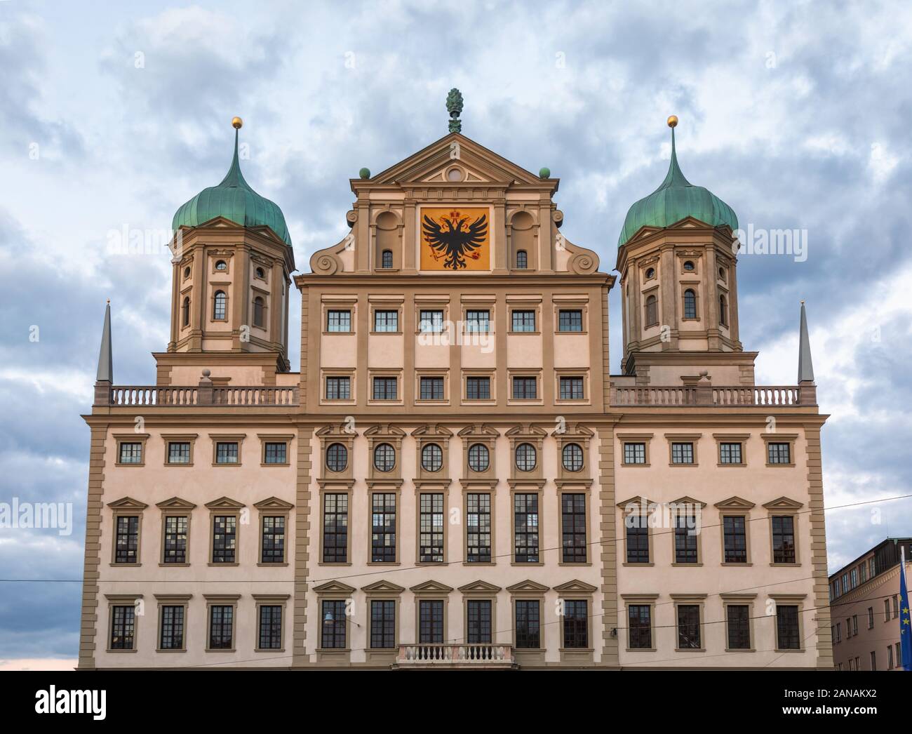 Facciata di Augsburg Municipio (Augsburger Rathaus), uno dei più significativi edifici secolari di stile rinascimentale a nord delle Alpi. Augsburg, Foto Stock