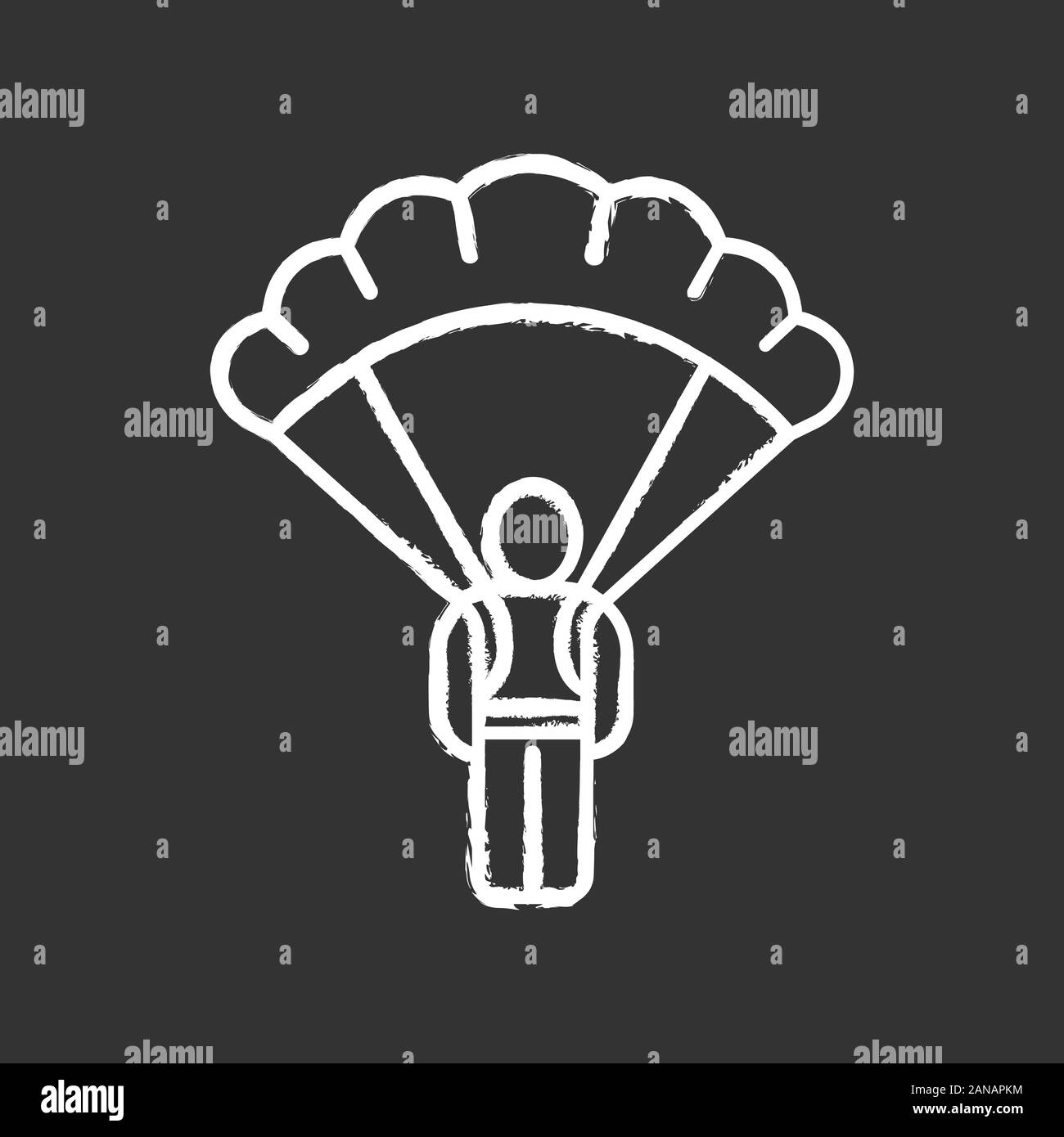 Paracadute paracadutista icona chalk. Virtual video gioco attrezzatura, inventario. Paracadutismo, paracadutismo. Giocatore, guerriero, soldato con il paracadute. Cyberspo Illustrazione Vettoriale