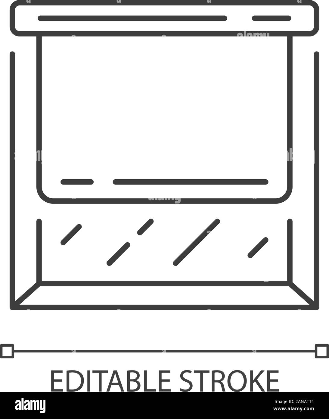 Tapparelle icona lineare. I ciechi della finestra. Camera decorazione di oscuramento. Persiana verticale. Trattamenti di blackout. Linea sottile illustrazione. Simbolo di contorno. V Illustrazione Vettoriale