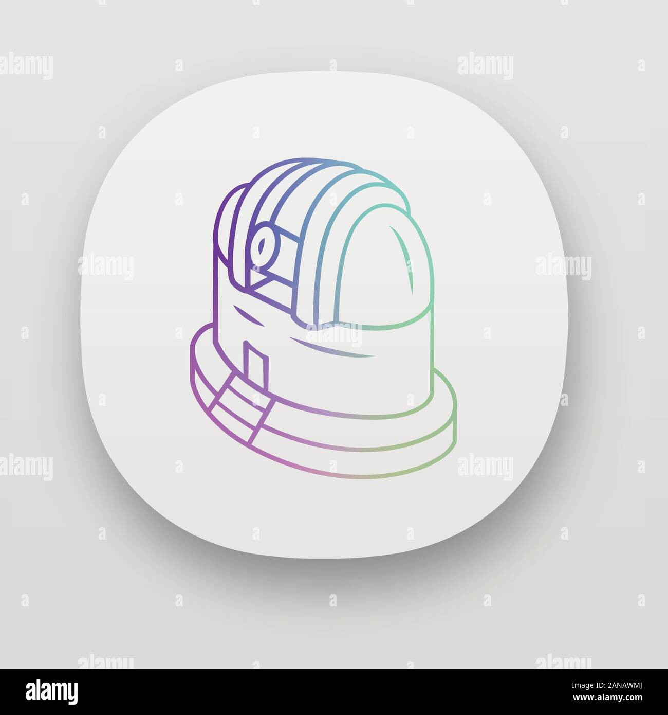 Icona dell'app Observatory. Osservare eventi terrestri e celesti. Osservazioni astronomiche. Analisi cielo stellato. Interfaccia utente/UX. Web o dispositivi mobili Illustrazione Vettoriale