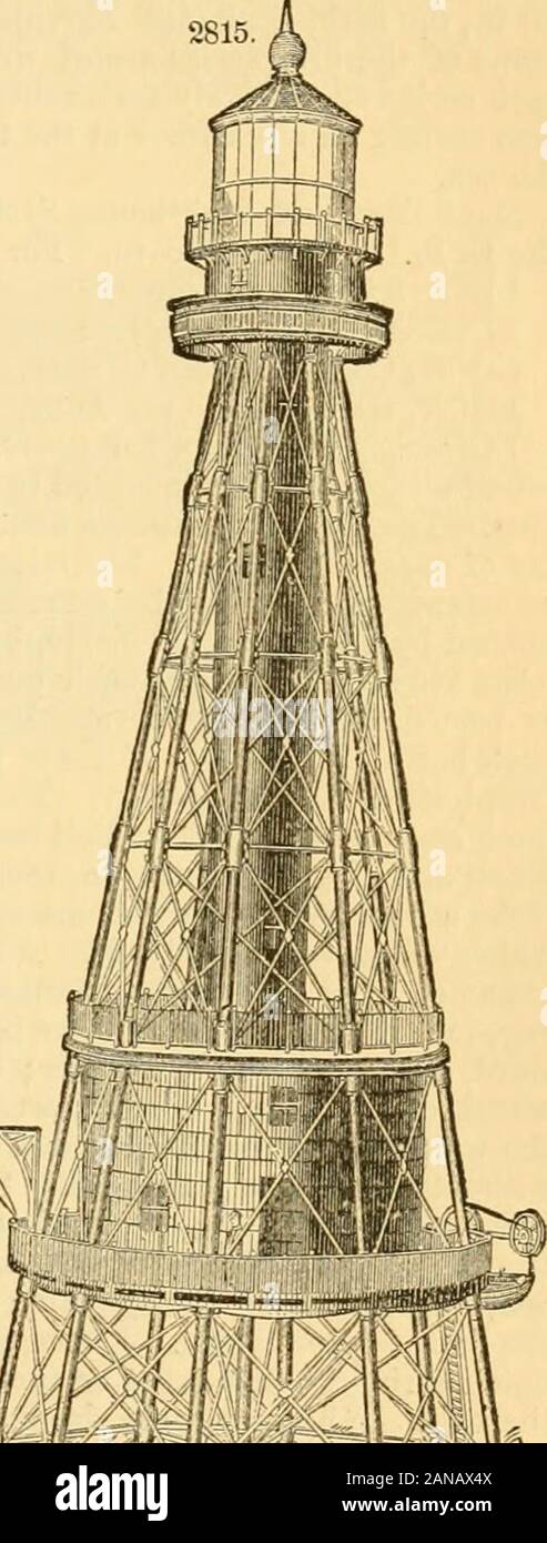 Appletons' encyclopaedia - Wikizionario di meccanica applicata: un dizionario di ingegneria meccanica e le arti meccaniche . OrSTii mm chiave di sabbia, 1851. di ghisa fari.-Il primo cast-faro di ferro è stata eretta nel punto Morant, Giamaica, nel 1842.La torre è formata da 9 livelli di piastrine 10 ft. alta da tre quarti di un pollice di spessore, Regno bv le vitie le flange all'interno. Le piastre di ciascun livello hanno un raggio comune. La torre è riempita in withmasonry e concrete per l'altezza di 27 m., e poggia su una base di granito. La sua altezza totale è96 ft., superiore e di diametri inferiori essendo rispettivamente 1 Foto Stock