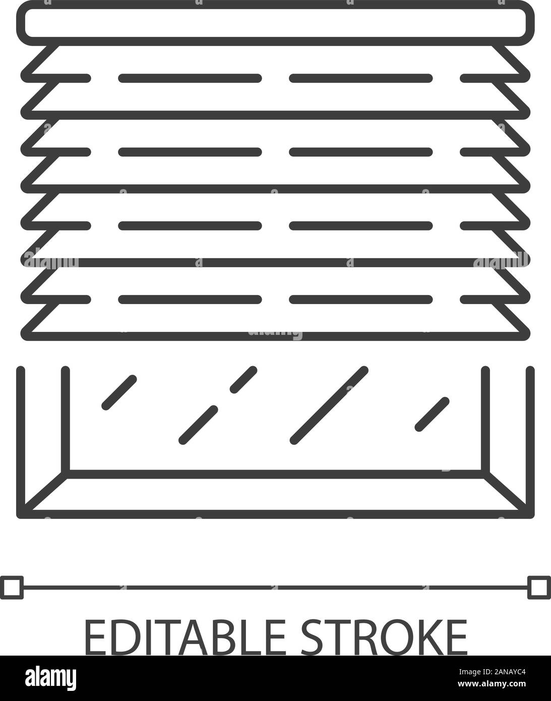 Le veneziane icona lineare. Finestra persiana, trattamenti. Cucina, Soggiorno di persiane. Home progettazione di interni. Linea sottile illustrazione. Simbolo di contorno. Illustrazione Vettoriale