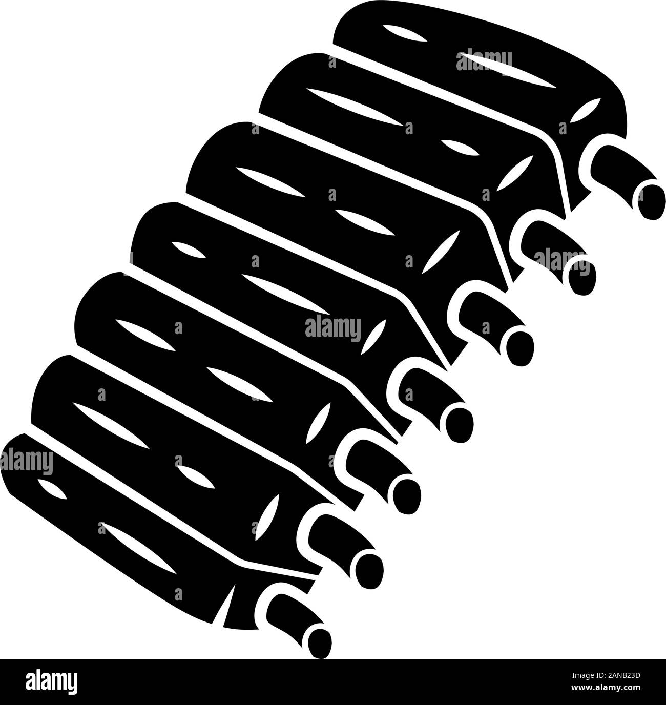 Costate di manzo glifo icona. Barbecue di agnello e maiale baby-back nervature sul tessuto osseo. Carne, farm cibo. Butcher Shop prodotto. Ristorante, grill bar menu. Simbolo di Silhouette. Neg. Illustrazione Vettoriale