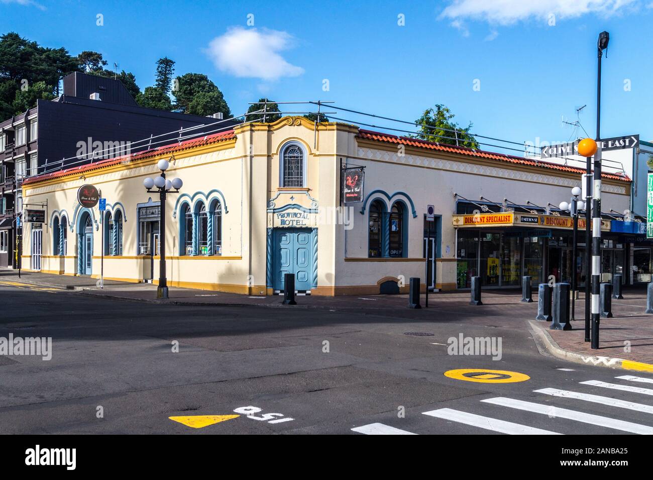 Art Deco Hotel Provinciale 1932, da Finch & Westerholm, Napier, Hawke's Bay, Isola del nord, Nuova Zelanda Foto Stock