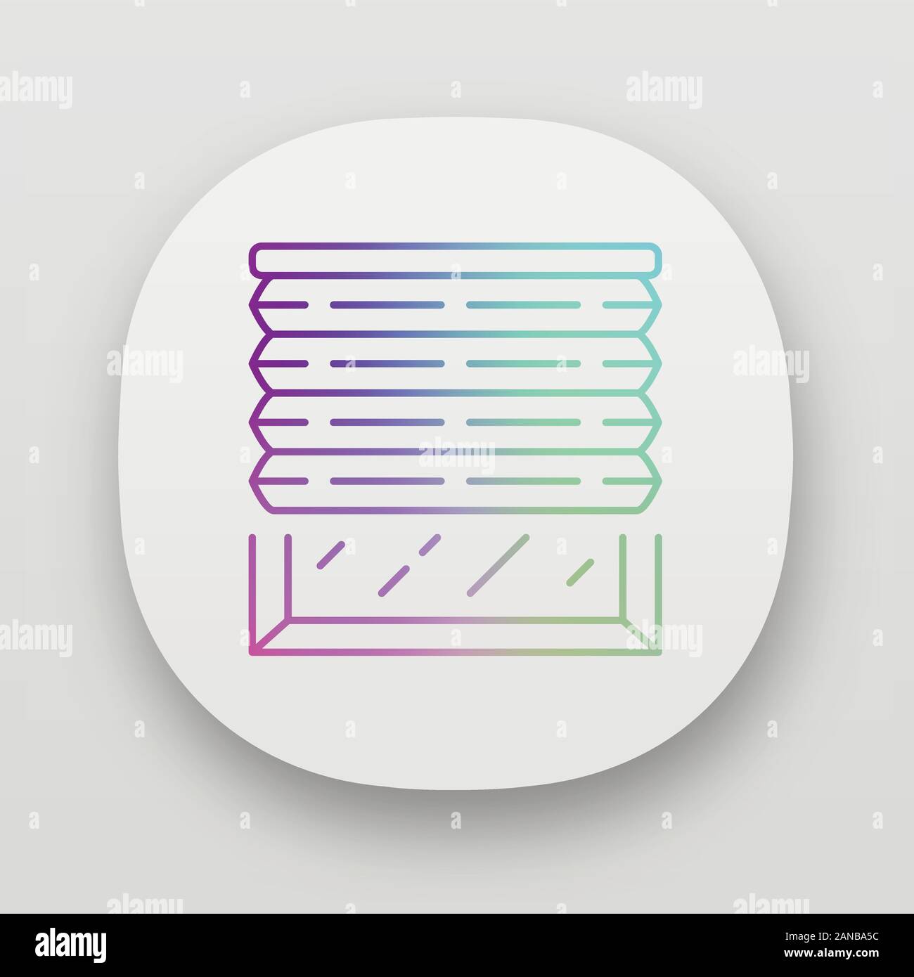 Tende plissettate icona app. Sfumature di cellulare. I ciechi della finestra. Tapparelle, persiane. Interior design, home decor shop. UI/UX interfaccia utente. Web o mob Illustrazione Vettoriale