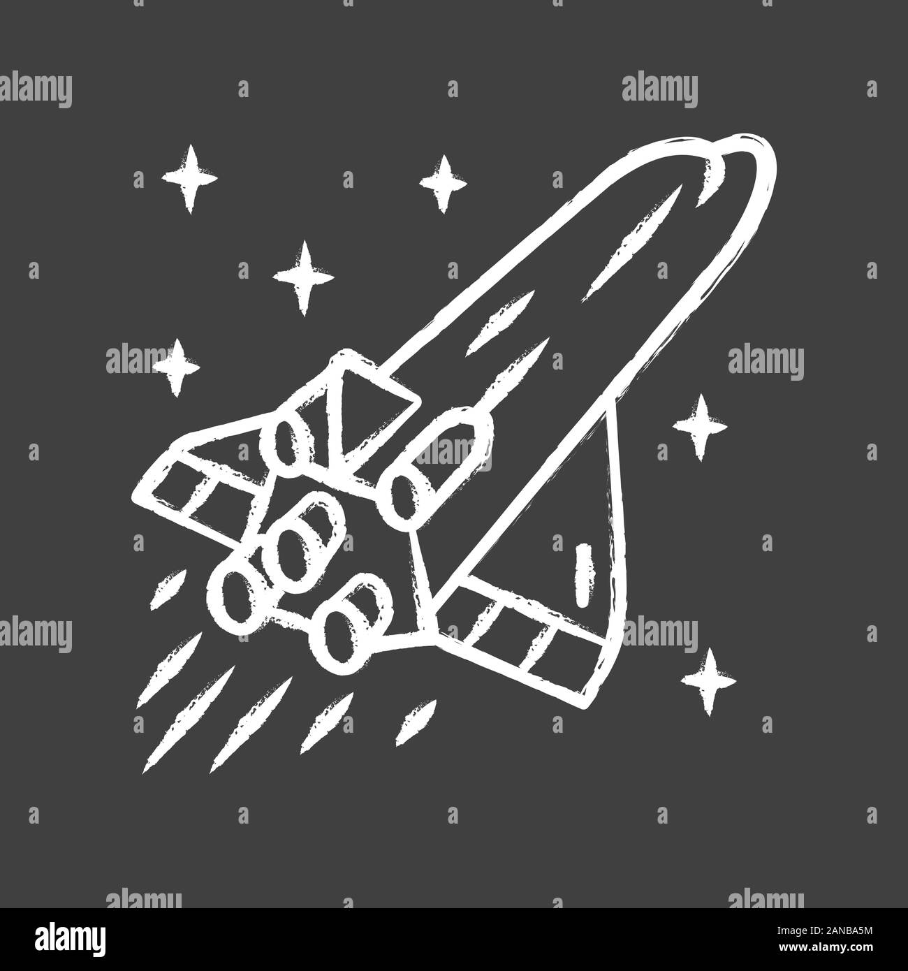 Astronave chalk icona. Veicolo spaziale di volo. Veicolo spaziale. Lo spazio interstellare nave. Il missile, il velivolo. Il volo spaziale umano. Esplorazione dello spazio. Isolato Illustrazione Vettoriale