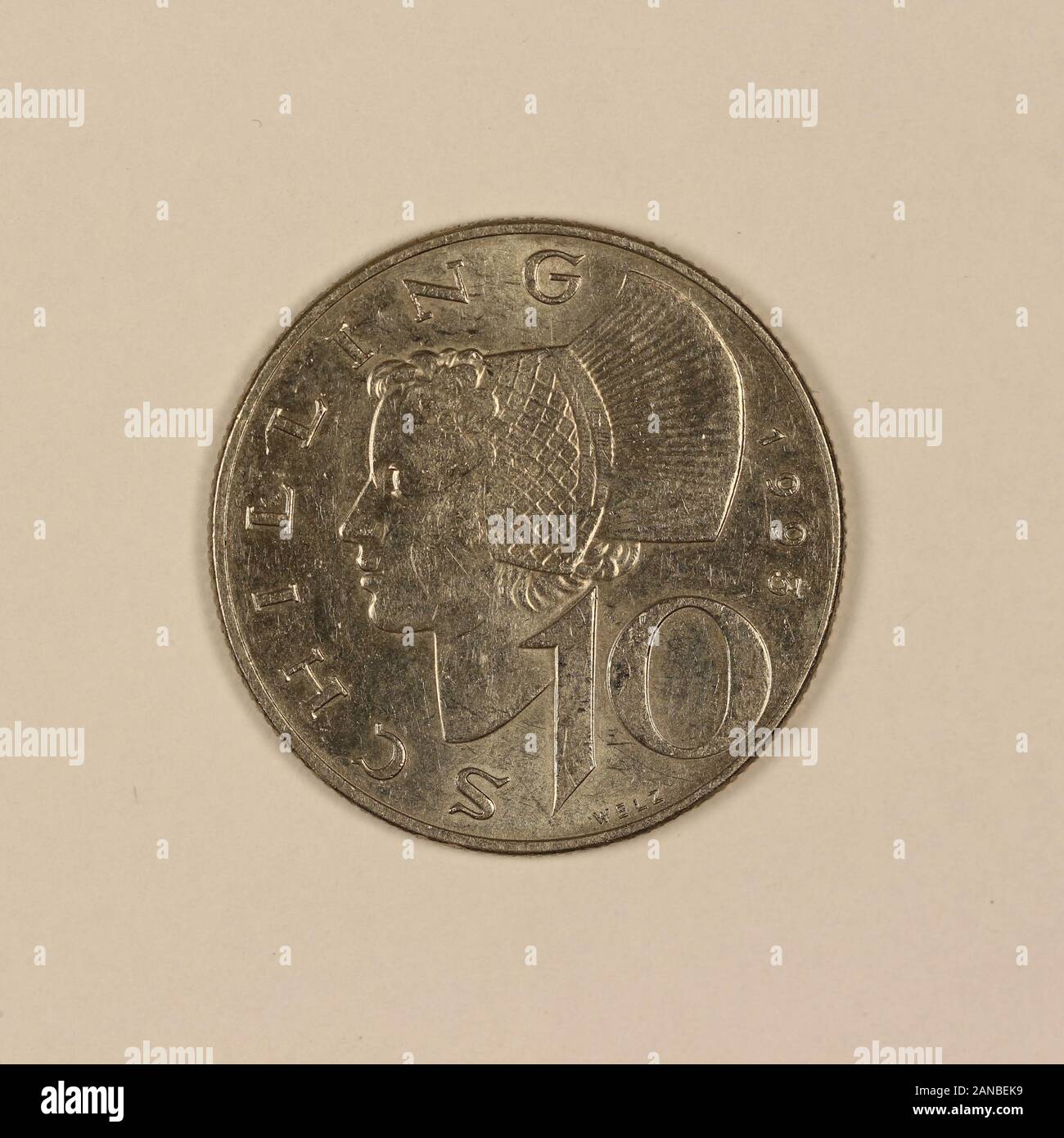 Vorderseite einer ehemaligen Österreichischen 10 Schilling Münze Foto Stock