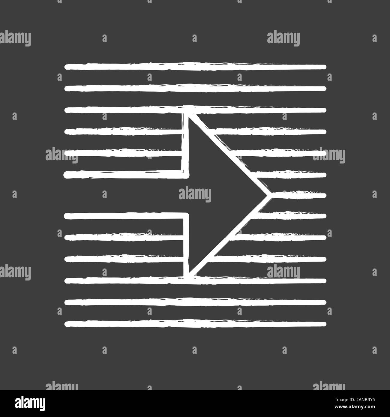 Freccia su striped sfondo icona chalk. Freccia rivolta verso destra. Indicatore di navigazione sul simbolo a strisce orizzontali sullo sfondo. Direzione muoversi. Puntare Illustrazione Vettoriale