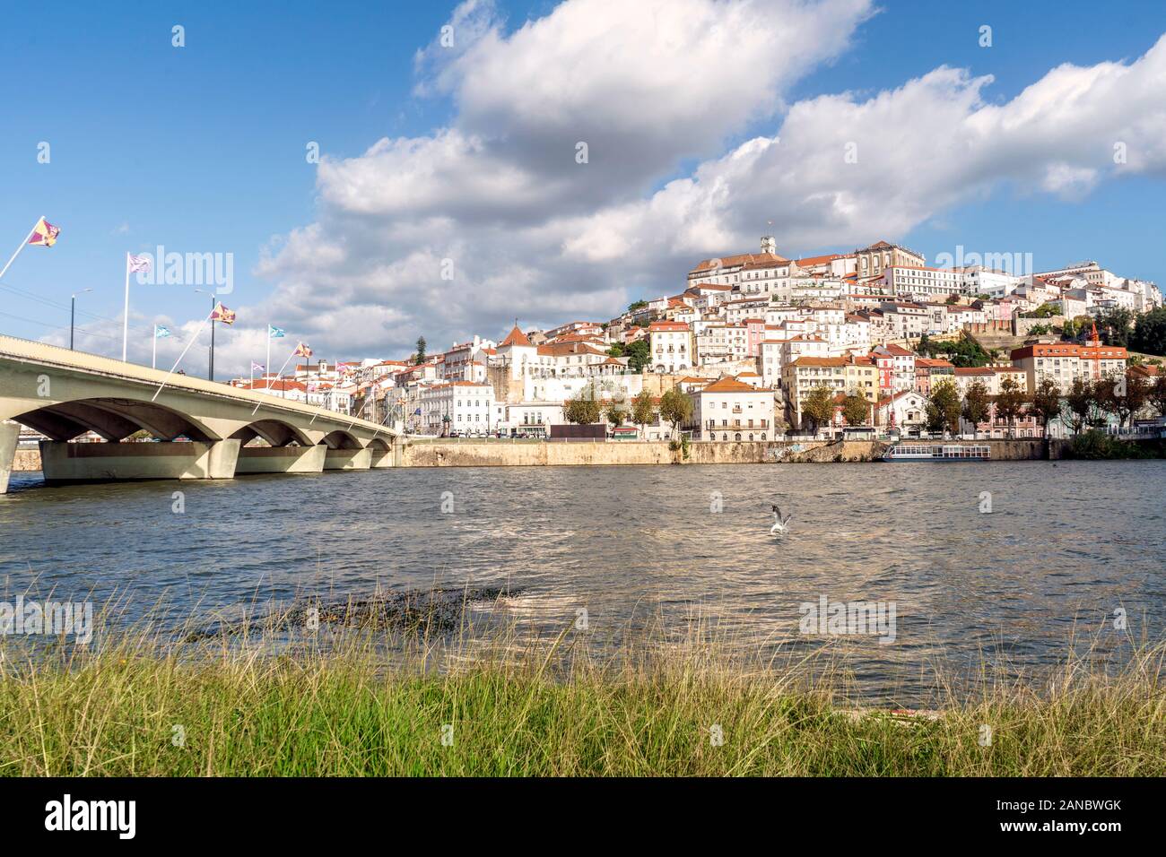 Bella e antica città di Coimbra situato sulla collina dal fiume Mondego, Portogallo Foto Stock