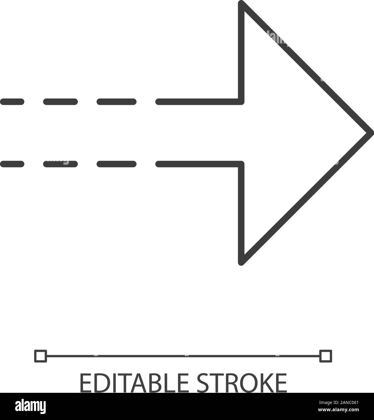 La freccia con linea tratteggiata icona lineare. Direzione verso destra. Freccia rivolta verso destra. Indicando segno. Linea sottile illustrazione. Simbolo di contorno. Vettore Illustrazione Vettoriale