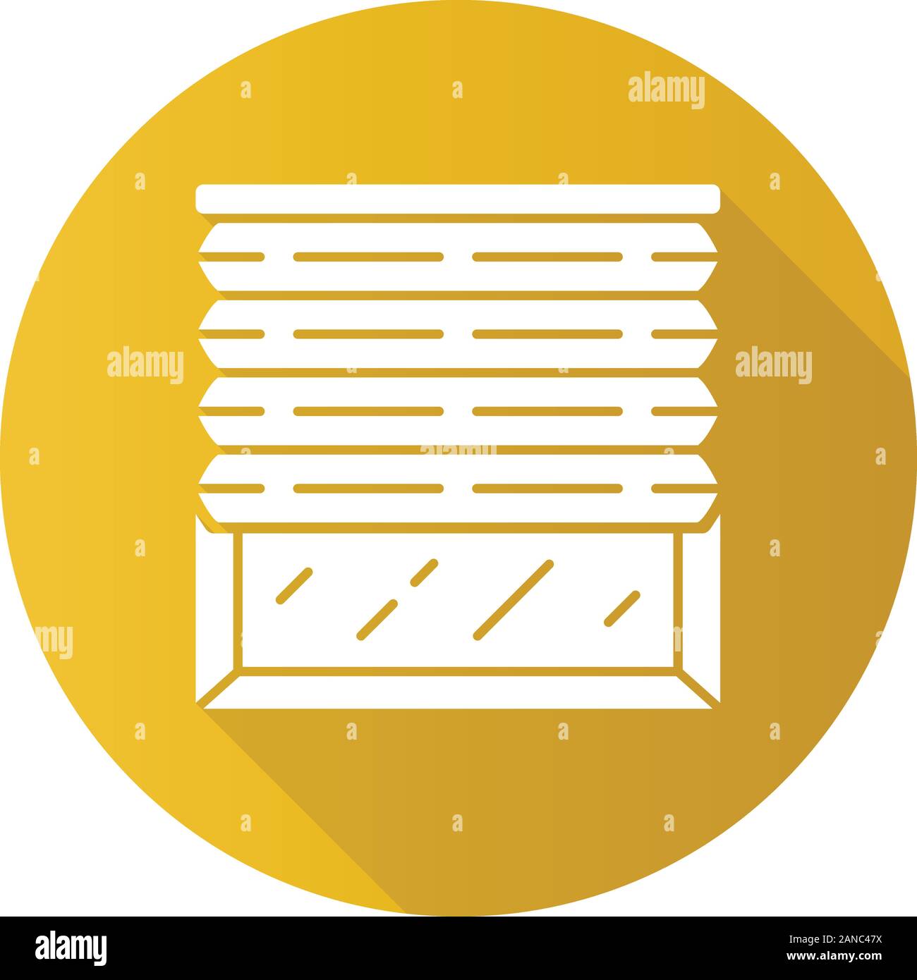 Tende plissettate design piatto lungo ombra glifo icona. Sfumature di cellulare. Finestra di ufficio persiane. Oscuramento totale, tapparelle, persiane. Il design degli interni, Illustrazione Vettoriale