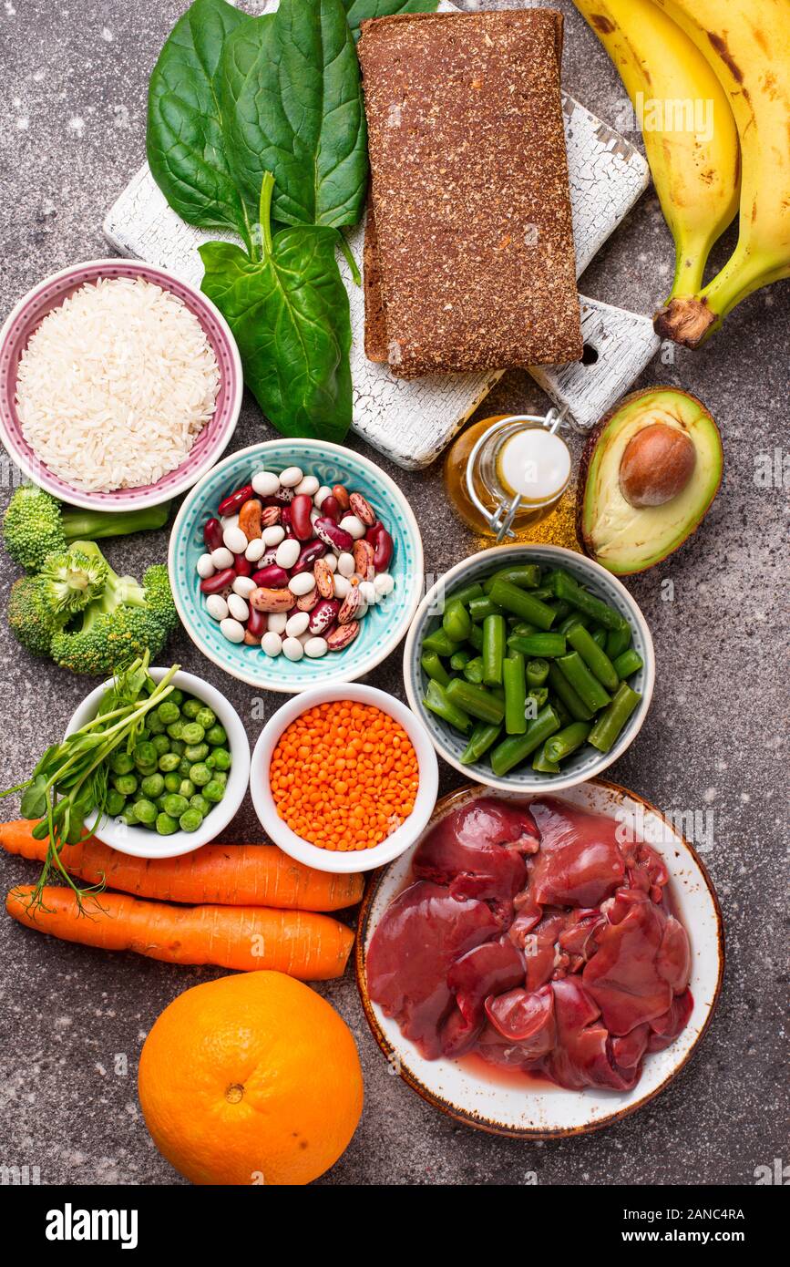 Gli alimenti ricchi di acido folico Foto Stock