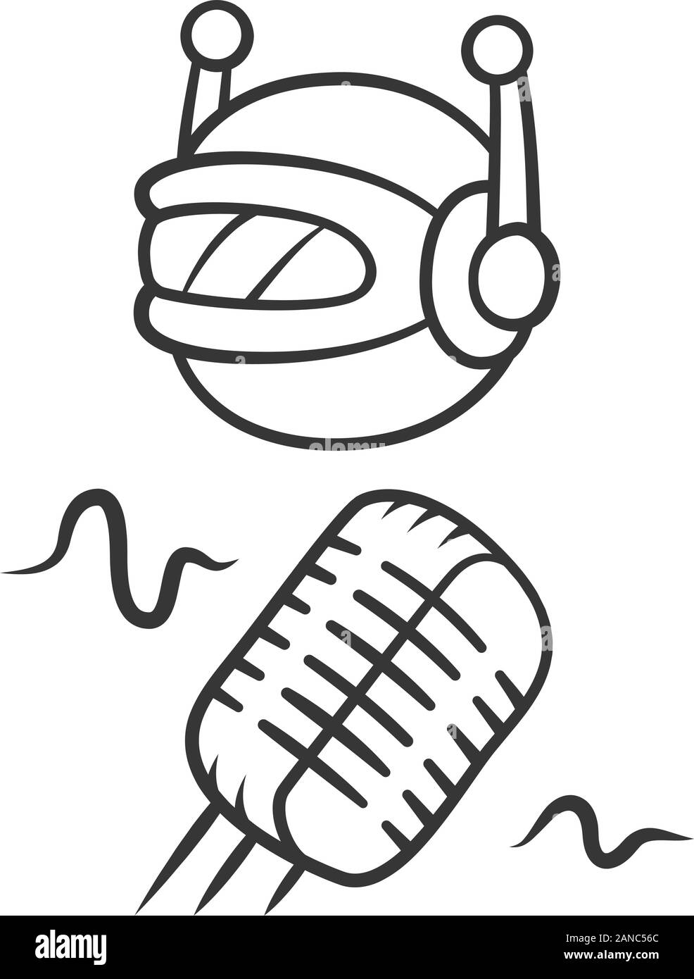 Voice bot icona lineare. Il riconoscimento vocale. Voicebot. Il programma software. Intelligenza artificiale. Linea sottile illustrazione. Simbolo di contorno. Il vettore isolato Illustrazione Vettoriale