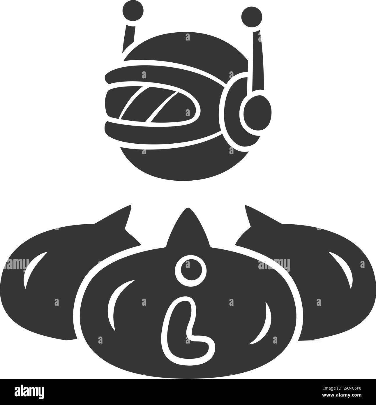 Informativo glifo bot icona. Robot assistente virtuale. Intelligenza artificiale. Robot Web. Accesso ai dati. La macchina di apprendimento. Simbolo di Silhouette. Negati Illustrazione Vettoriale