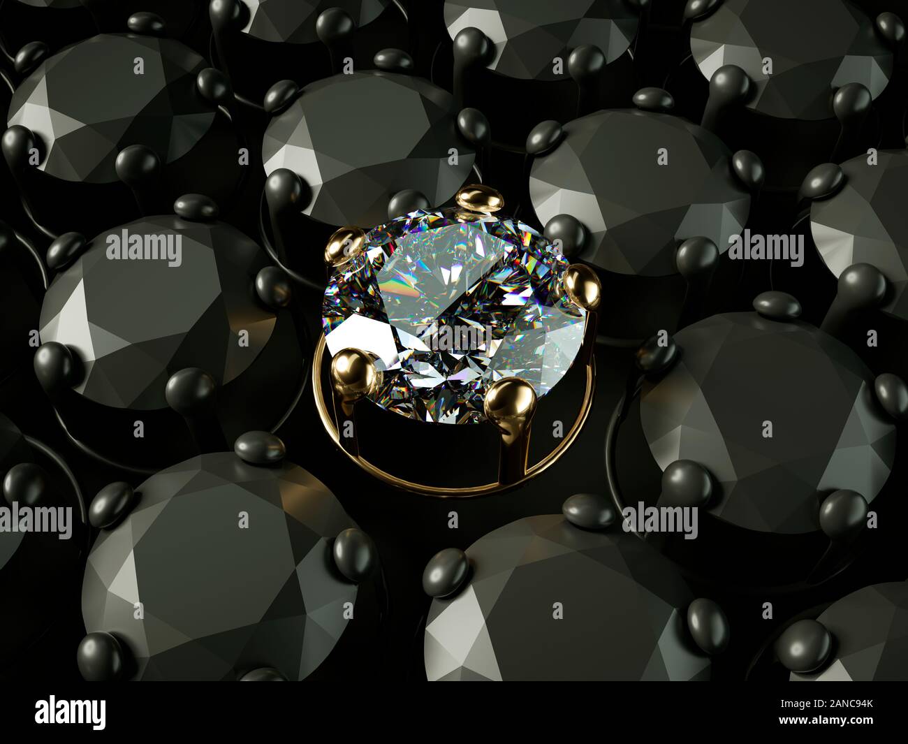Gemma reale o diamante tra plastik fake economici gemme. Il rendering 3d, 3d illustrazione Foto Stock