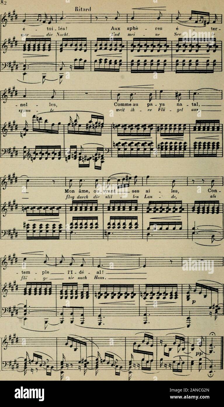50 mélodies : chant et piano . ^^ ^3 ^ bois rè   veur mur. mu - re! Riiiiscli ^ h-ii /lis t/it/ ffii drr Les cieux sont.S) atiiii . kliir. D 83 solitudine op. 39- n. 6. J. von EIOHENDORFF Chant W^h^ Ave" âme et animé (fnmg brwegf) Pianu J I j } }, J H " - é 0 d é 0- AinEs si fris.sonnaient les grands fati   scfifii dir ffip - ffl und ^m  ä ppw^^^^^^ ï-*-i-4-4-* ^ Ped y^1|M^1f^ tf^ ^ ff ^^ dMli Çç r j r^&GT; ^- J ë ar - bres,sihuii - ERU. Au temps où ces mê (tts niavh . Citi zu dit mes 3 m i s ÈÎSË^^^zS ^ El/-^ y/^ t^f tâ ^^ ^ n^ /; Foto Stock