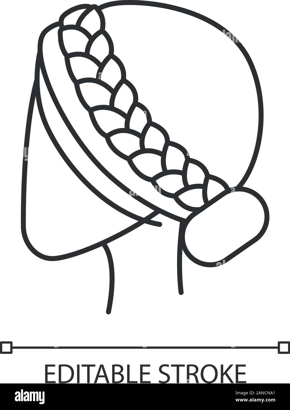 Donna acconciatura icona lineare. Professional acconciature. Testa di donna con capelli intrecciati. Servizi di parrucchiere. Linea sottile illustrazione. Simbolo di contorno. Ve Illustrazione Vettoriale