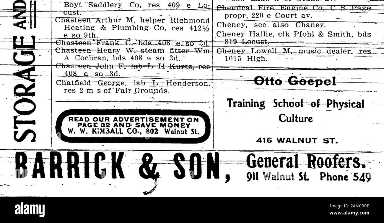 1903 Des Moines e Polk County, Iowa, Città Directory . heek Charles e, elk banchieri guancia Jesse W, grano, res 83u btn av.flhppBPTTian Andrew^ J citv nas& & agTIC &W Ry 401 Noce, Chectham Elmer^^Ciiejatham-SJitej^Co),res 4iTForestrarvrr Cheetham Maude E: tailoress modello L--Co, hfJfl-4T1 Forest -gyrCheetham-Sliter Co (Elmer Cheetham,- ^hester-M -SHfei^^mangiare estate -ggTSeeburger- blk. -R- -^ - - CheletV, Jiimie. bde XWlrTa: Chefetz, Nelson, jpdJrL rejTH3p-^2d.Chelgreh Anna, cuocere H ^MPHofia^per; Friendless ChUdrenf-- - Chembeflln, vedi anche ChamberTTn:^=CJieinbexUnljFjcank Erjclk   DJM J Foto Stock