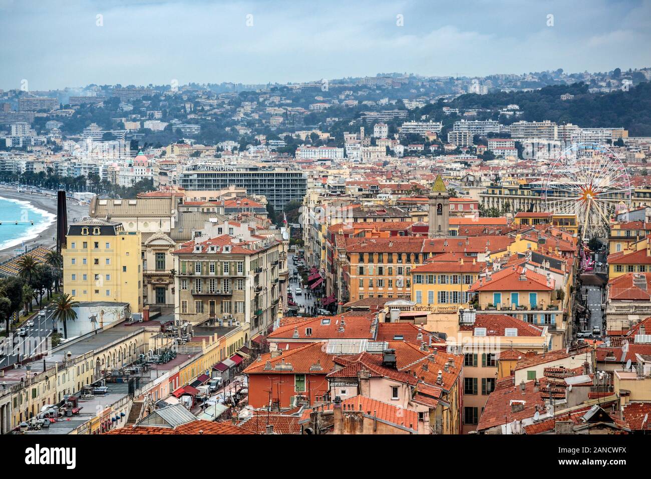 Vista Di Nizza Da Castle Hill, Parco Storico, Nizza, Costa Azzurra, Costa Azzurra, Francia. Foto Stock