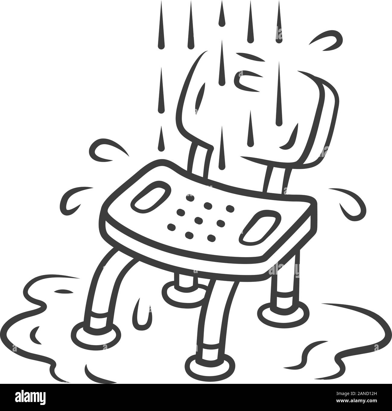Doccia sedia icona lineare. Dispositivo per disabili. Paralizzato il paziente igiene personale attrezzature. Linea sottile illustrazione. Simbolo di contorno. Illustrazione Vettoriale