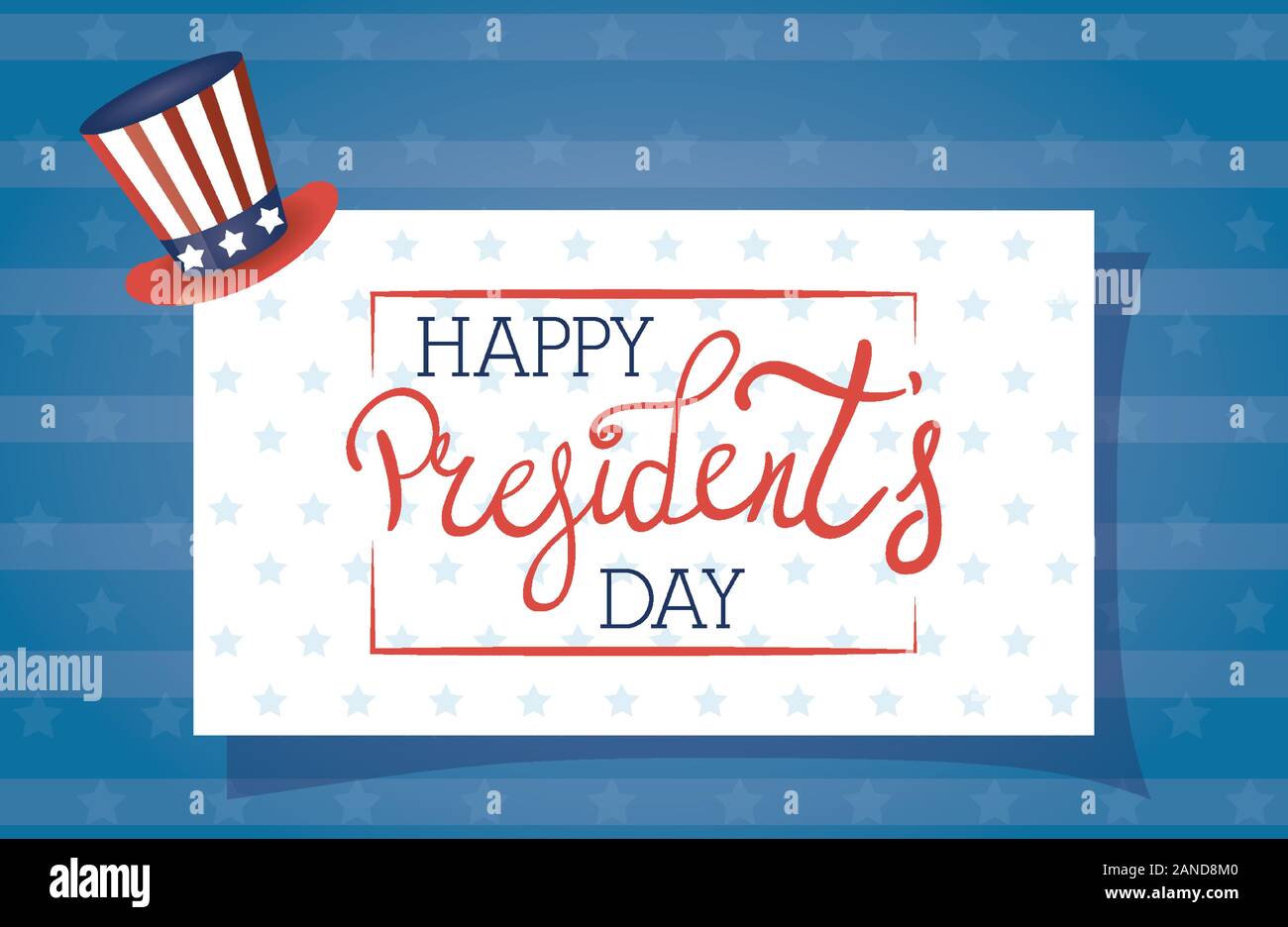 Felice presidenti day poster con tophat e bandiera degli Stati Uniti Illustrazione Vettoriale