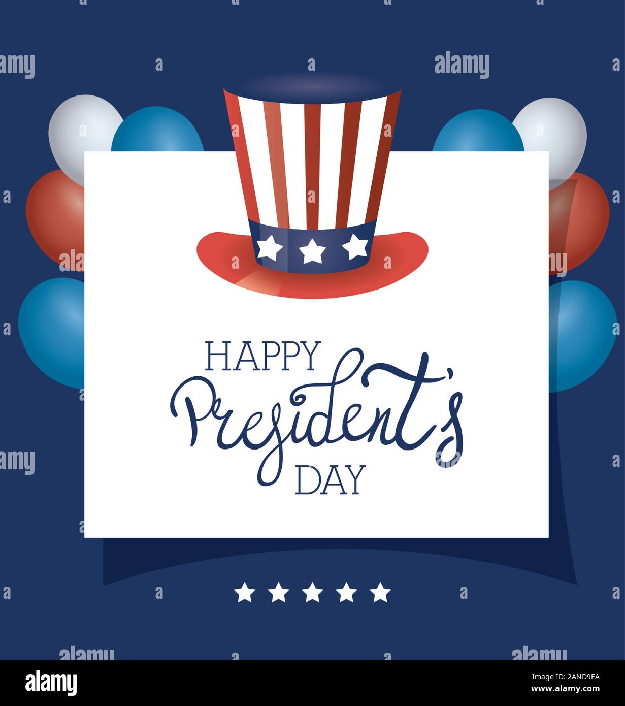 Presidenti day poster con usa tophat e scritte Illustrazione Vettoriale