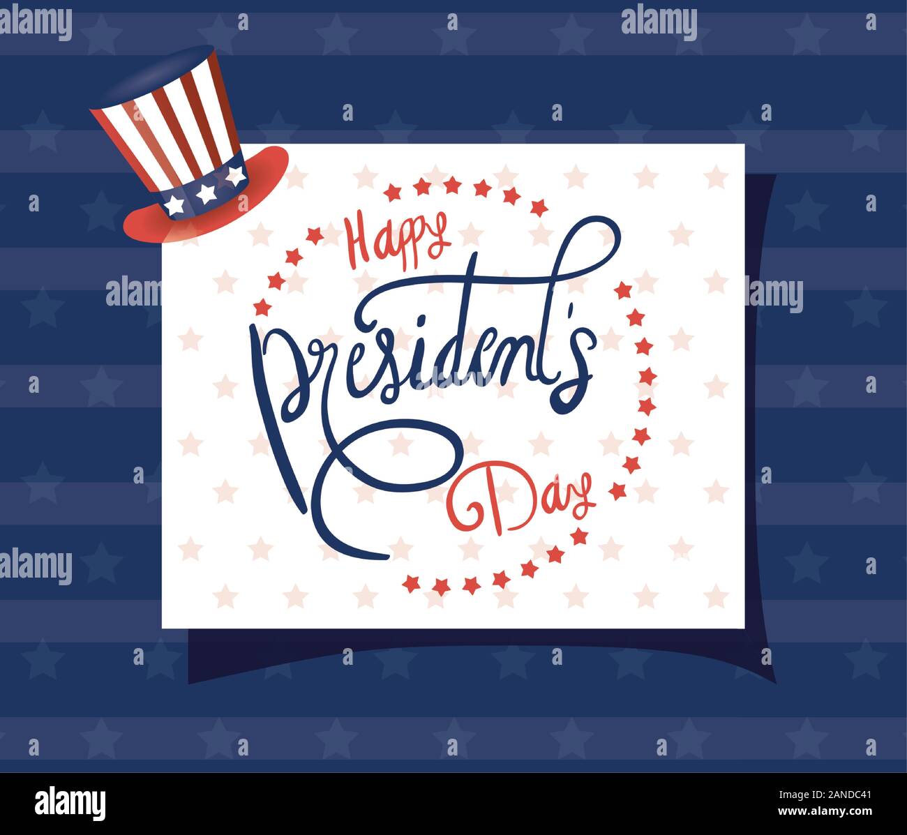 Presidenti day poster con usa tophat e scritte Illustrazione Vettoriale