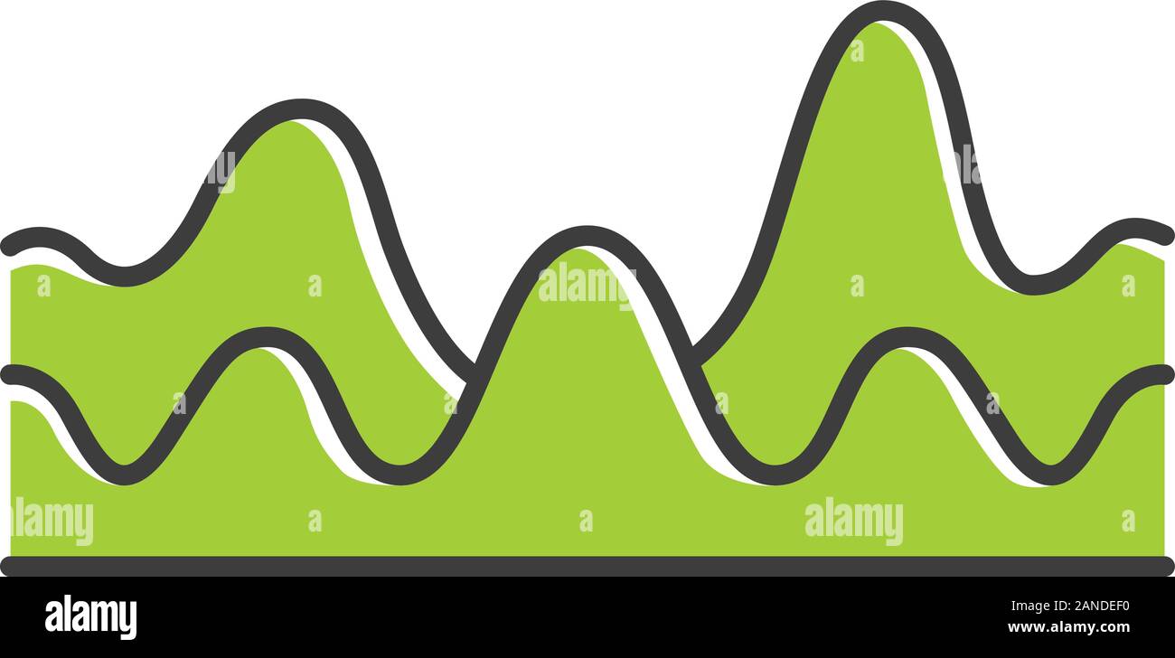 Verde onde di sovrapposizione a colori con icone. Onda sonora con un flusso di fluido, effetto. Digital soundwave, forma d'onda audio, audio ritmo. Musica, frequenza di stereo. Ho Illustrazione Vettoriale