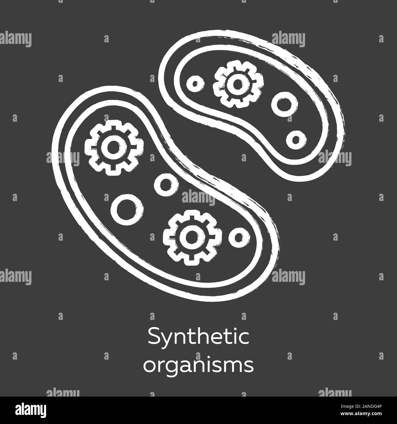 Organismi sintetici chalk icona. Batteri di ingegneria. Organismi unicellulari. Protozoi. Costruire artificiali dei sistemi biologici. La biotecnologia. Bioengi Illustrazione Vettoriale