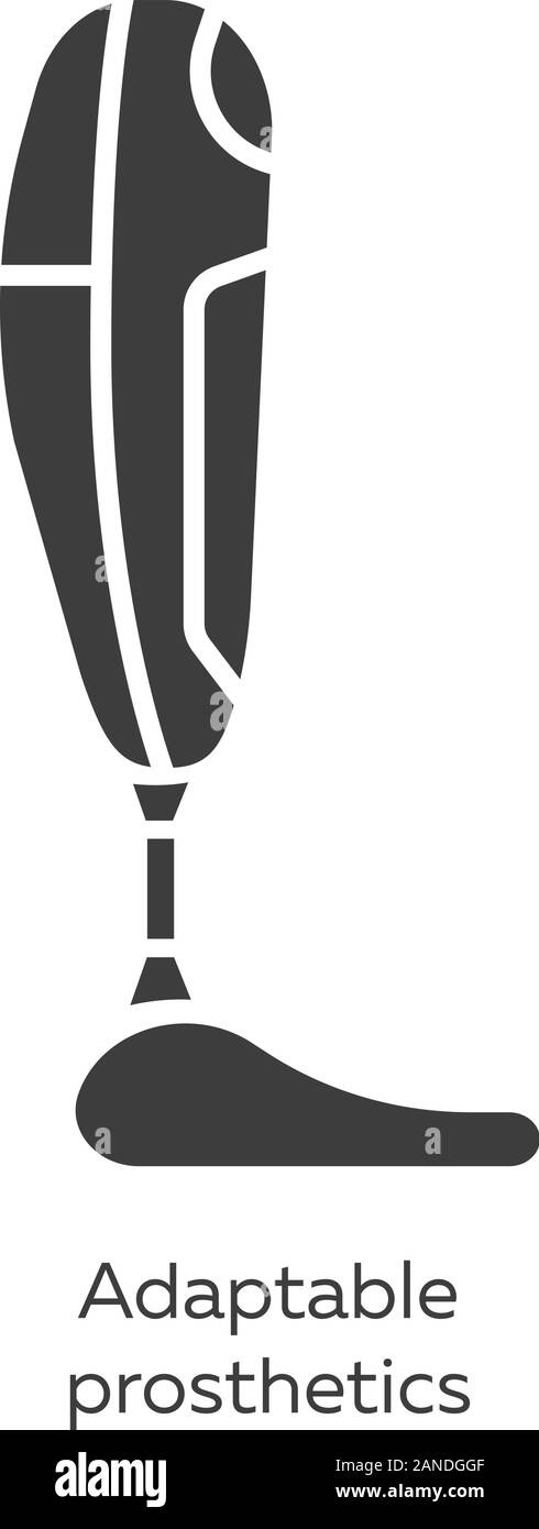 Adattabile protesi glifo set di icone. Parte del corpo mancanti di sostituzione. Meccanica arto artificiale. Piede bionico. Bioingegneria. Simboli di Silhouette. Vecto Illustrazione Vettoriale