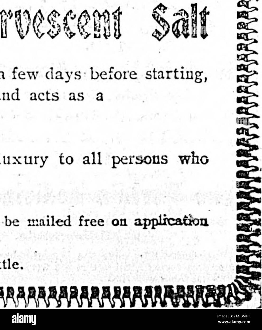 Daily colono (1900-06-26) . che a quelli che lo fanno. Jiy$ €ffem$cewt sale è una specifica per questa dolorosa malattia. Preso regolarmente per u pochi giorni prima di partire e durante il viaggio, stimola il fegato e la digestione e agisce come un SEDATIIVE ai nervi dello stomaco. Si tratta di una necessità e non un lusso per tutte le persone whoknow come la comodità in viaggio. Un opuscolo che spiega i molti usi di questa linea preparazione verrà spedita gratuitamente su applicat&ato l'Abbazia sale effervescente Co. Limited, Montreal. VOS. La VENDITA DA PARTE DI TUTTI I DROGHIERI, 25c e 60c una bottiglia. .. BRITISH COLUMBIA spedizione. Elenco di t Foto Stock