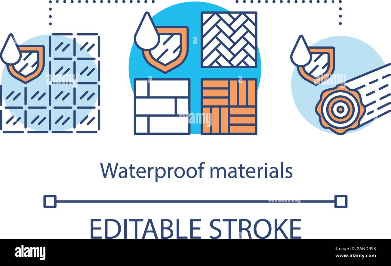 Materiali impermeabili concetto icona. Resistente all'acqua texture idea sottile linea illustrazione. Sostanze idrofobiche con scudo e gocce di liquido. Vettore i Illustrazione Vettoriale