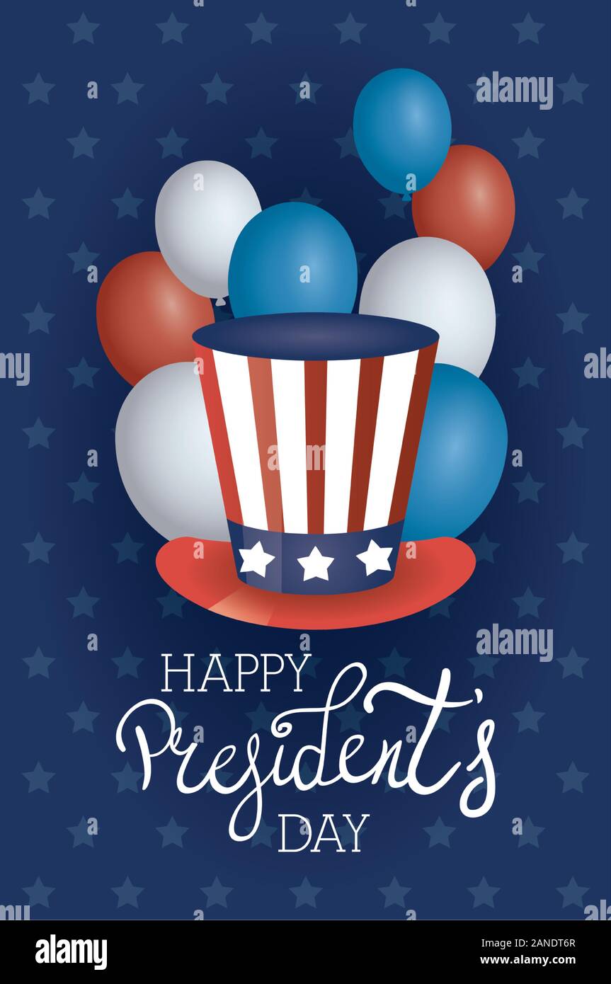 Presidenti day poster con usa tophat e palloncini elio Illustrazione Vettoriale
