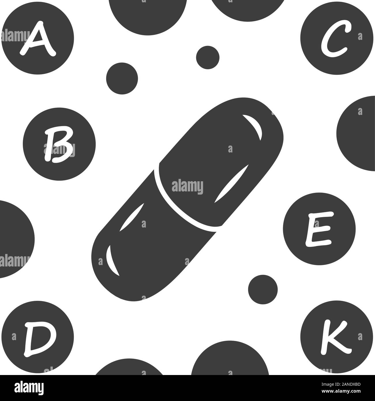 Vitamina pillole glifo icona. A, B, C, D, E, K multi vitamine complesso. Farmaci multivitaminici. Di vitale importanza minerali e antiossidanti. Simbolo di Silhouette. Negati Illustrazione Vettoriale