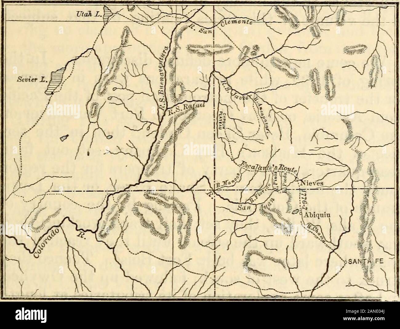 La storia del Nevada, Colorado e Wyoming, 1540-1888 . ay. Il Kio Buenaventura mistero è heremultiplied, così che Irom grandi laghi tre largestreams vengono fatti fluire nella maggior parte rotta diretta,indipendentemente di intervenire sulle montagne, l'oceano.quella più meridionale, il Rio Buenaventura, sorge •Licnt. Warmi, che pro"entj" una copia roiluccd in Par. li. lirpt., xi. 23,nys tlic mappa, sebbene il più coinpletc fino a quel momento, dmg mai pubblicata. PETER SKEEN OGDEN. 35 vicino alla fonte del ramo di Lewis del Columbiaand si svuota nel lago Salaclo, che può essere GreatSalt lago, o Utah lago, come su Foto Stock