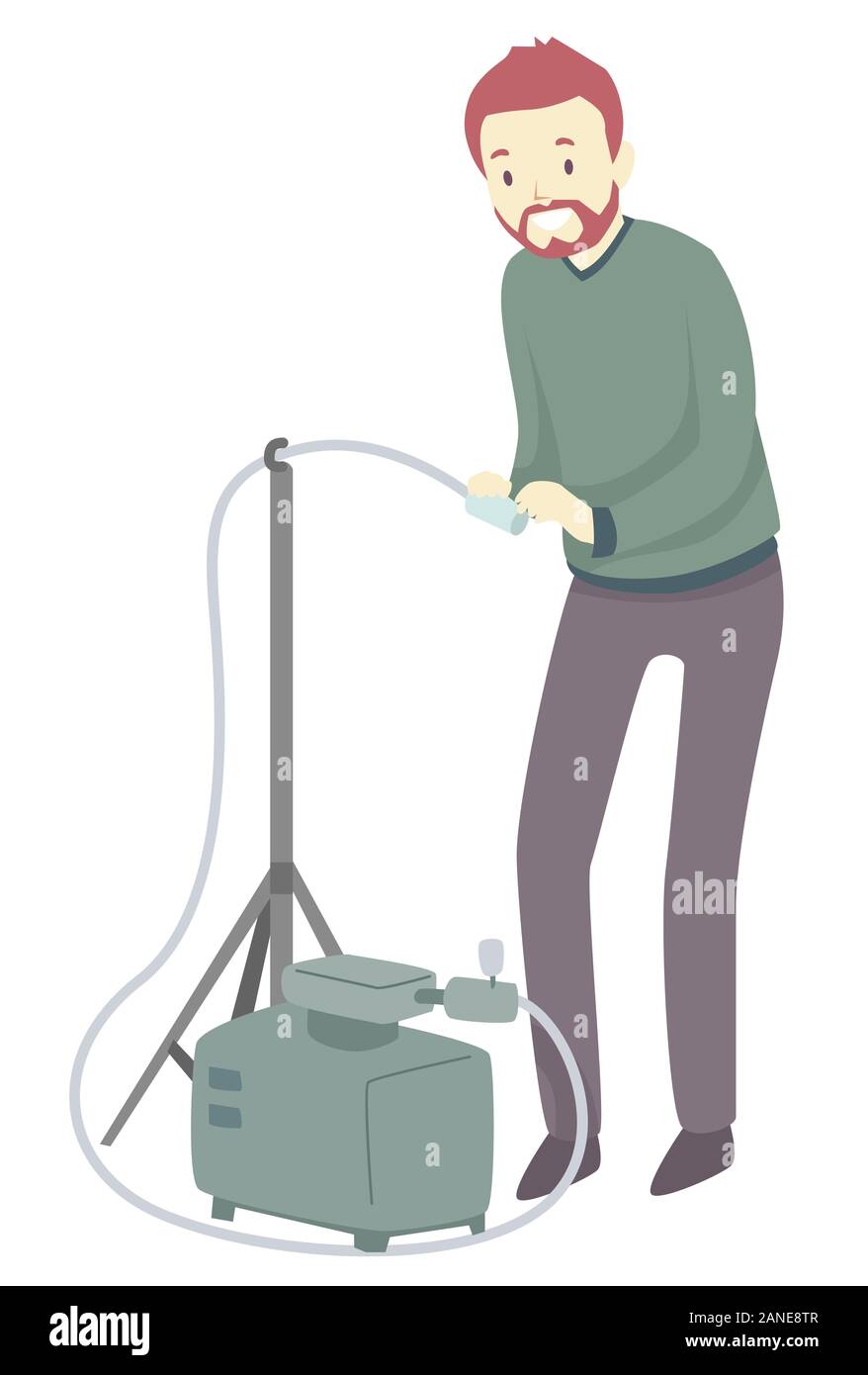 Illustrazione di un uomo la preparazione di utilizzare un ambiente di aria pompa di campionamento per il test e Area Monitor Foto Stock