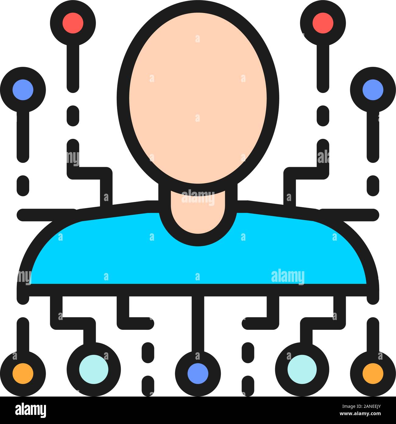 Cyber persona, robot, intelligenza artificiale colore piatto icona linea. Illustrazione Vettoriale