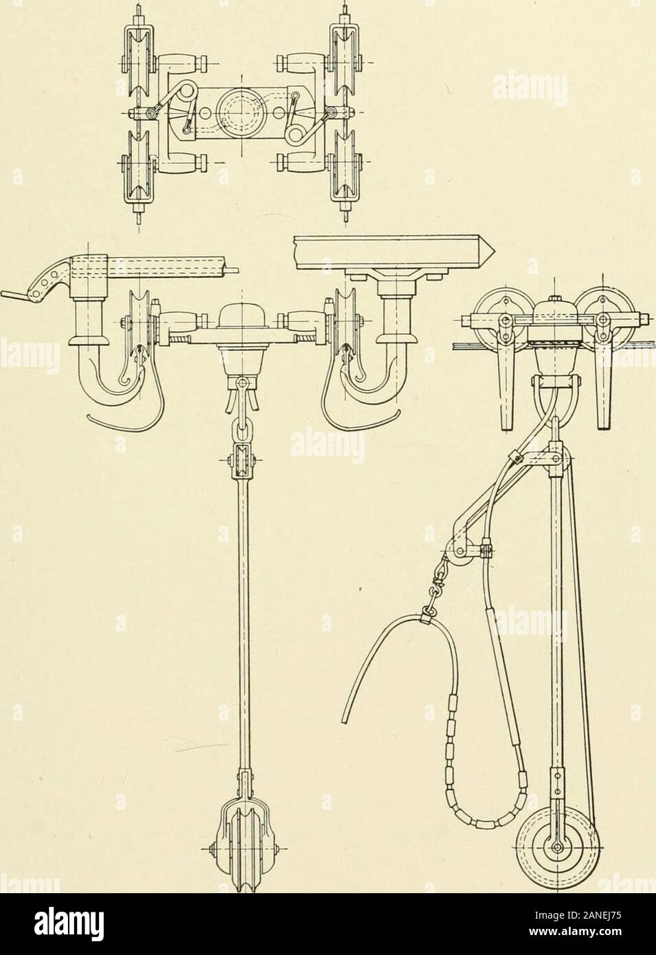 Dell'enciclopedia di energia elettrica applicata : un riferimento generale sul lavoro a corrente continua di generatori e motori, batterie di accumulatori, elettrochimica, saldatura, cablaggio elettrico, metri, illuminazione elettrica, ferrovie elettriche, le stazioni di alimentazione, quadri elettrici, la trasmissione di potenza in corrente alternata, macchine di telegrafia, ecc. . Fig. 6. Diagramma che mostra il controllo dello sterzo del Schiemann Carrello impervio treno il percorso, che si trova a circa 2 miglia a lungo, è al di sopra del macadamizedpublic autostrada. L'apparecchiatura consiste di una singola macchina di 3,15 tonsweight mentre il motore sviluppa la potenza 15 a 440 volt. La 386 TRACKL Foto Stock