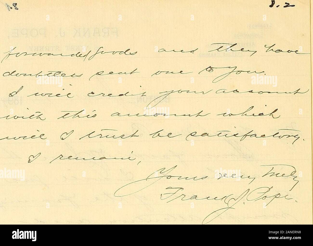 Carte, 1882-1901 (bulk 1883-1899) . C. R. Schoolcraft &. Figlio, Wholesale Grocers. E Ceresota Colbys celebrato farine.COR. Stato E PIACEVOLE STS. CONCORD, N, H., 12/30/99 189 L. D. Baker Jr. Boston, Mass.Egregio Signore:- ho inviato da esprimere oggi, le fotografie che ho hadprinted, a prendere il posto di quelli restituiti sul conto di fading. Thesewere stampata da un fotografo qui in città e mi auguro che provesatisfactory, ho royself che non hanno visto la loro. Siamo spiacenti di aver mantenuto waitingso lungo, ma io sono al di fuori del business un d il fotografo che ha fatto il worktook il suo tempo su di esso Foto Stock