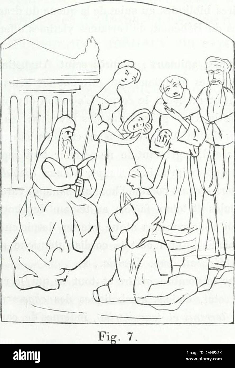 Revue de l'arte chrétien . périale : " Cri/fh si-" (pùfical malofi pre-" pos//O6...il grifone si- gnefie les maiivcus&LT;" prévos et ]){iilli,s :" Li aigle, les glou-" Ton : li corbel, les&LT; usuriers ; la luipe, les luxurieus qui" es ordures font leur" accesa comme la liupe faitsoiimt"(fig.6).))Sur la miniatura cor-respondante (fig. 7),le Griffon est onu pré-vôt, frais et barbu,vêtu dune longue tu-nique blanche, cofano coiffédun roseet armé épéedorée dune. 11 écoute, ouplutôt il nécoutepoint onu homme pro-terné à deux genouxdevant lui, mainsjointes, tout désap-pointé. Laigle, em-blème des gloutons, Foto Stock