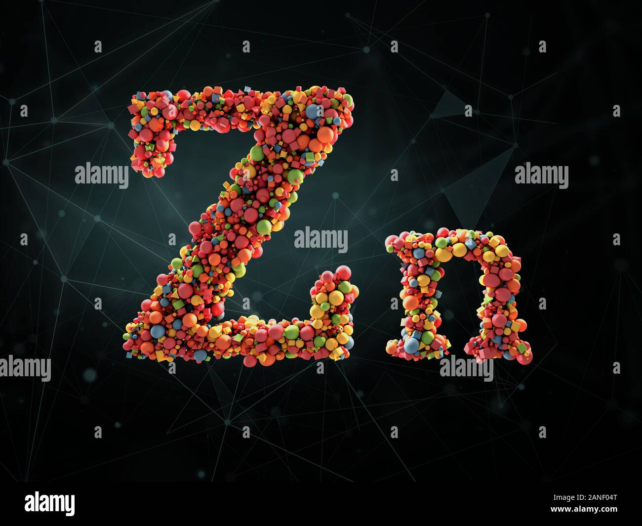3D Rendering del minerale di zinco su sfondo astratto. Concetto di integratori alimentari. Foto Stock