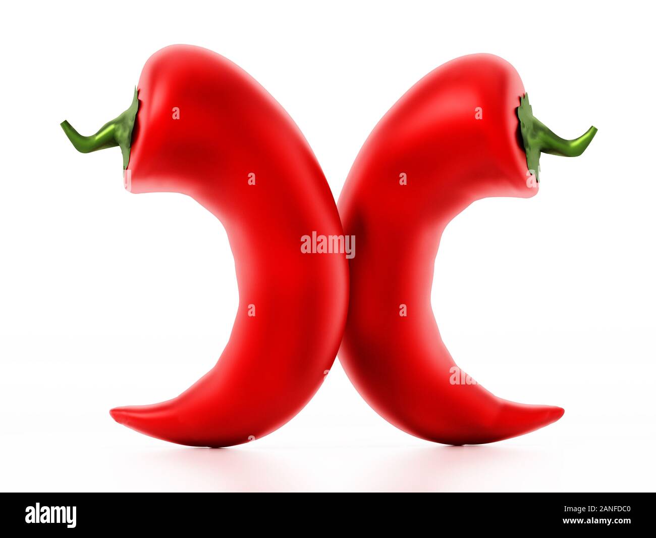 Peperoni rossi isolato su sfondo bianco. 3D'illustrazione. Foto Stock