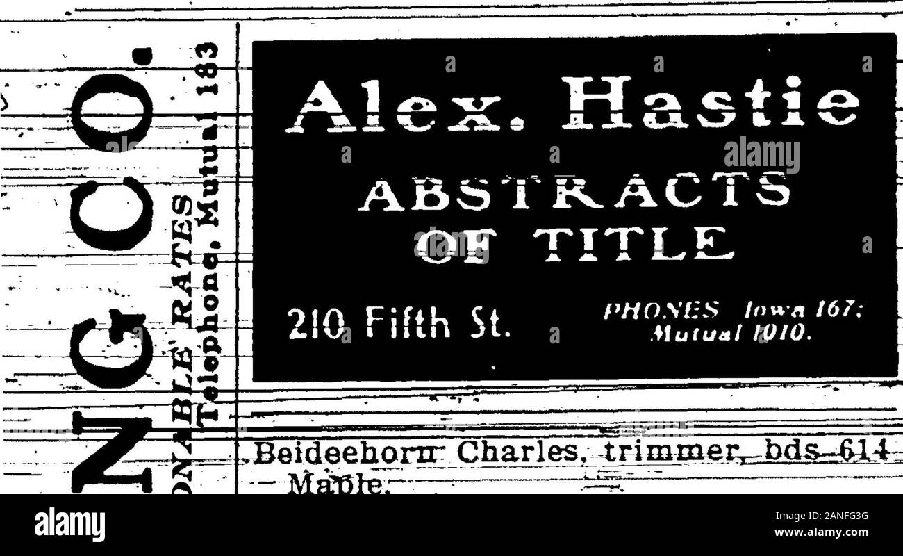 1903 Des Moines e Polk County, Iowa, Città Directory . Società ScMtZBrewins Phonm reciproco 28Iowa S3 Foto^47W TfOUSCHOLD merci pacchetto), 460^ ^BEI -rr-FCR^^liK-ArCOr1?- BBizr-?=- Bell. teideehonr Charles, irimmei-BAiv^TMTv^r^-vedere-Biedermfffl- .Belr-Heiiry (6), Res llM^remont:1 fino a COLLE M . rr.; ^=^ Beim, vedere anche il fascio e Beem.- -BeimrN(gllCrstTident:-- bds -ct9t?5t¥. BeitaTOle N. trav. res 1090 26th. Beintema Henry P. wks ReTrable RugFactory- res 1001-Raccoonr Foto Stock