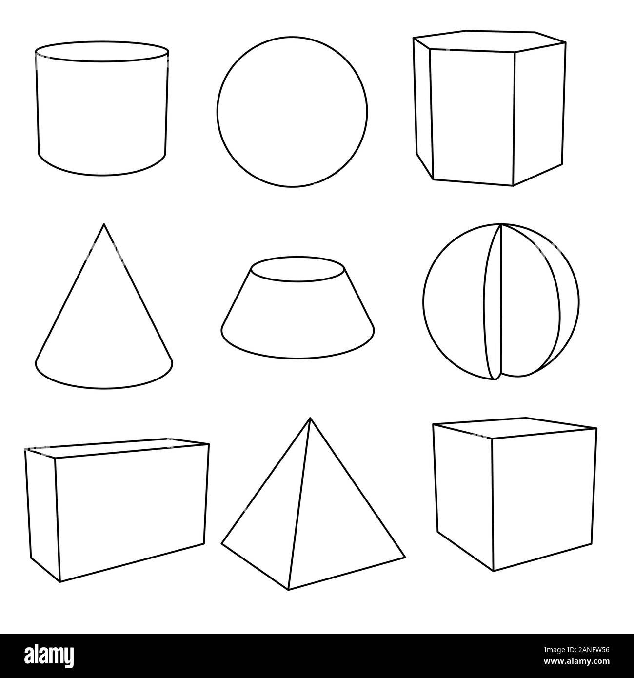 3d forme geometriche in contorni piatto Illustrazione Vettoriale