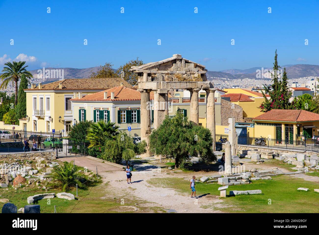 Roman Agora, antiche rovine costruito nel periodo romano in Atene, Grecia Foto Stock