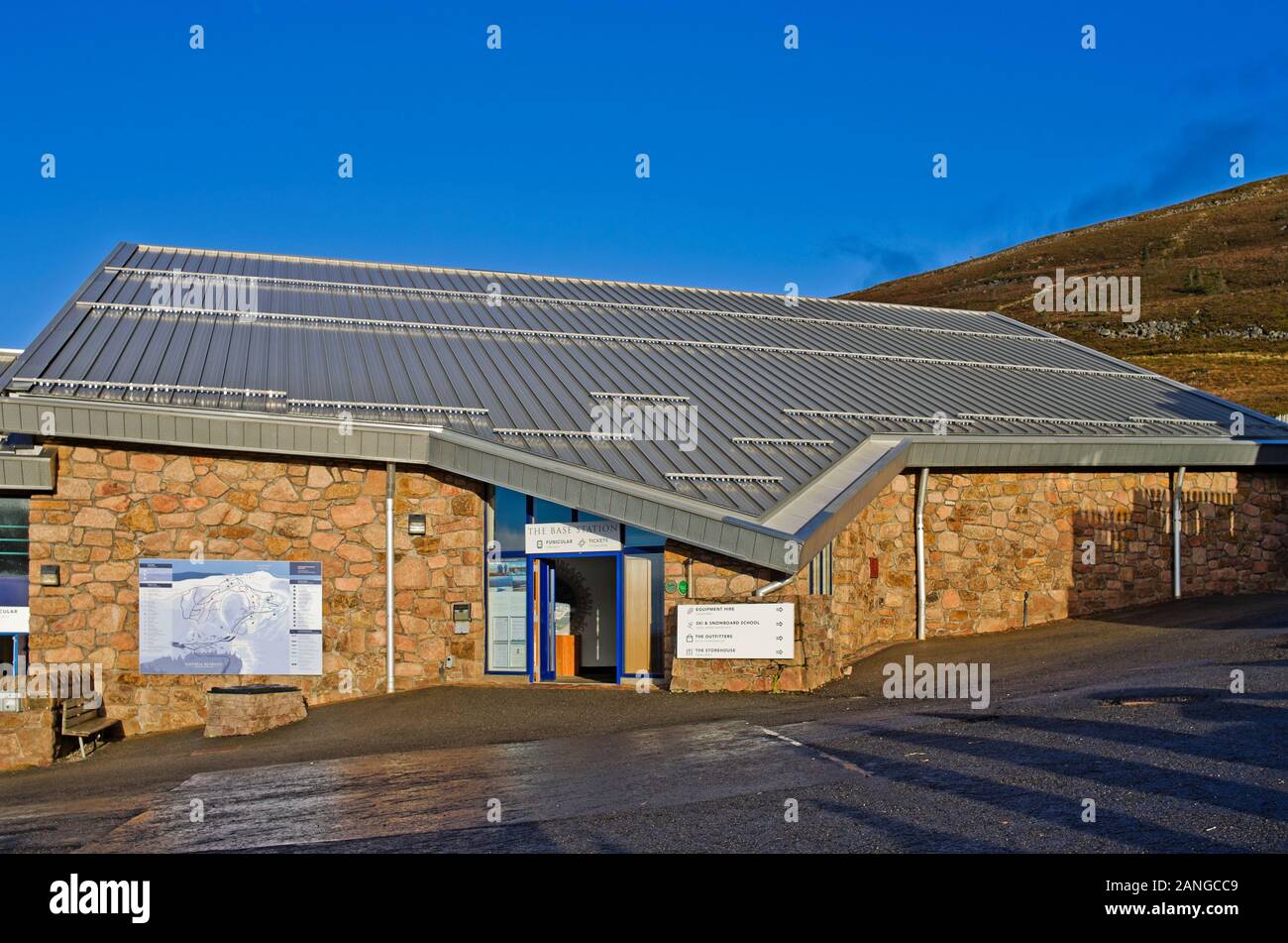 Stazione Base Della Funicolare, Cairngorm Mountain Ski Center, Cairngorms National Park, Aviemore, Scottish Highlands, Novembre 2017, Scozia Uk. Foto Stock