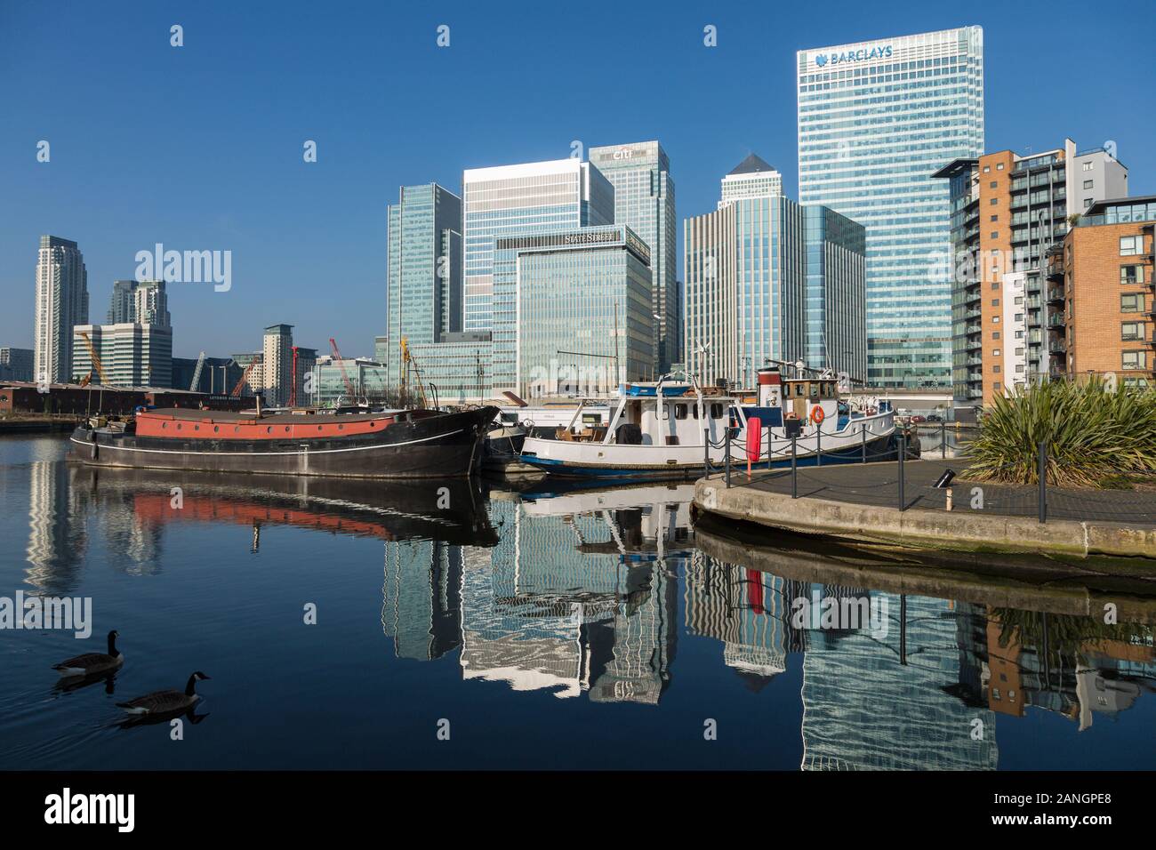 Canary Wharf skyline, finanza distretto, edifici per uffici a Londra, Inghilterra Foto Stock