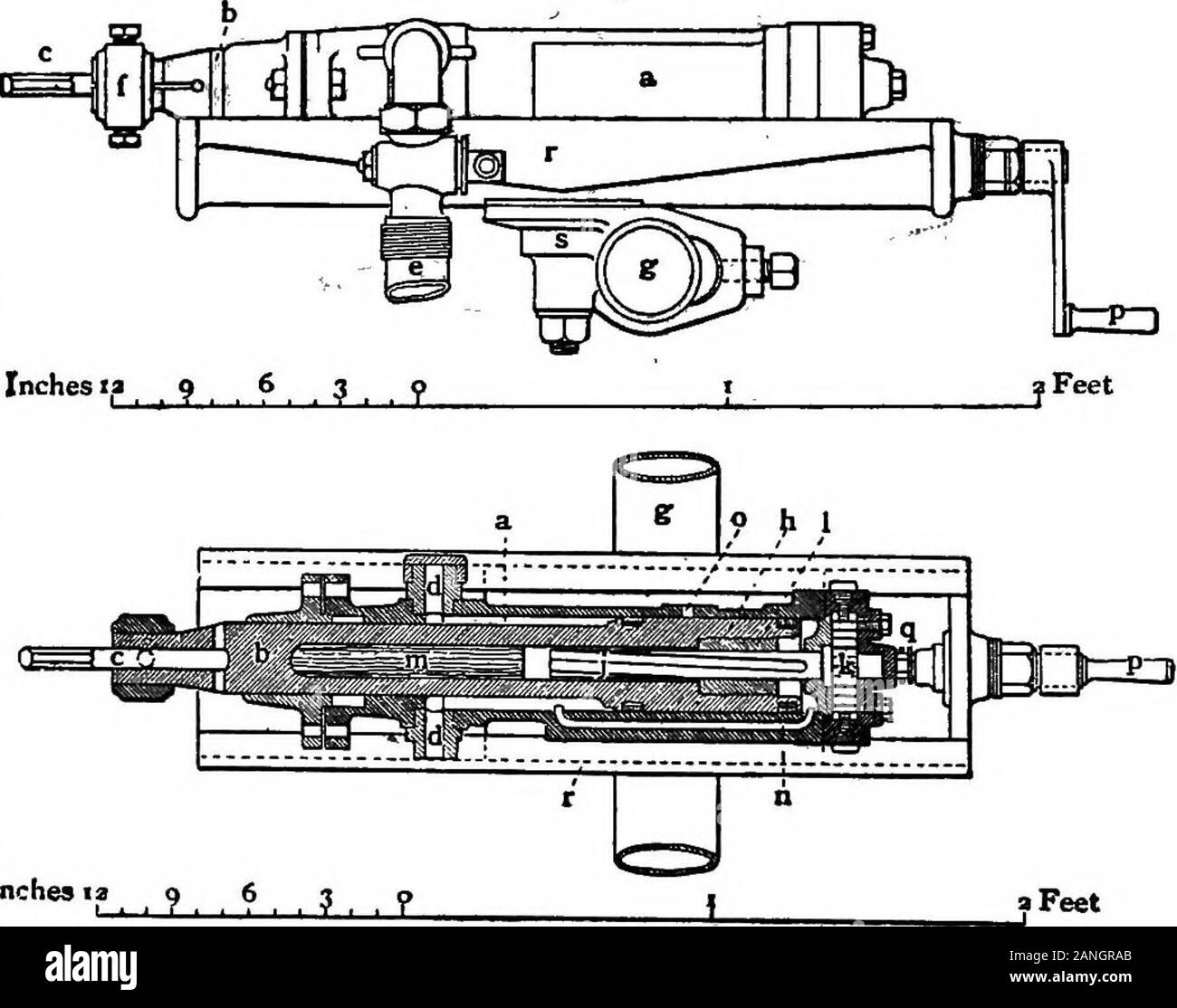 Il encyclopdia britannica; un dizionario delle arti, delle scienze della letteratura e informazioni generali . Fig. 3. -IngersoU-Setg^antMining trapano. quella che produce la necessaria rotazione del pistone e la punta da trapano. Whileat lavorare la macchina è montata su un. Jeavy treppiede (fig. 3); o, ifunderground, talvolta su una colonna ifoft o bar, si incunei saldamente inposition tra il tetto e il pavimento o pareti laterali del tunnel ormine funzionante. Come il foro è approfondita,, tutta la testa a forare isgradually alimentati in avanti sulla sua sujjpprt da * SCTew  feed, una successionof più lungo e più punte da trapano essendo i^^ come richiesto. Amon Foto Stock