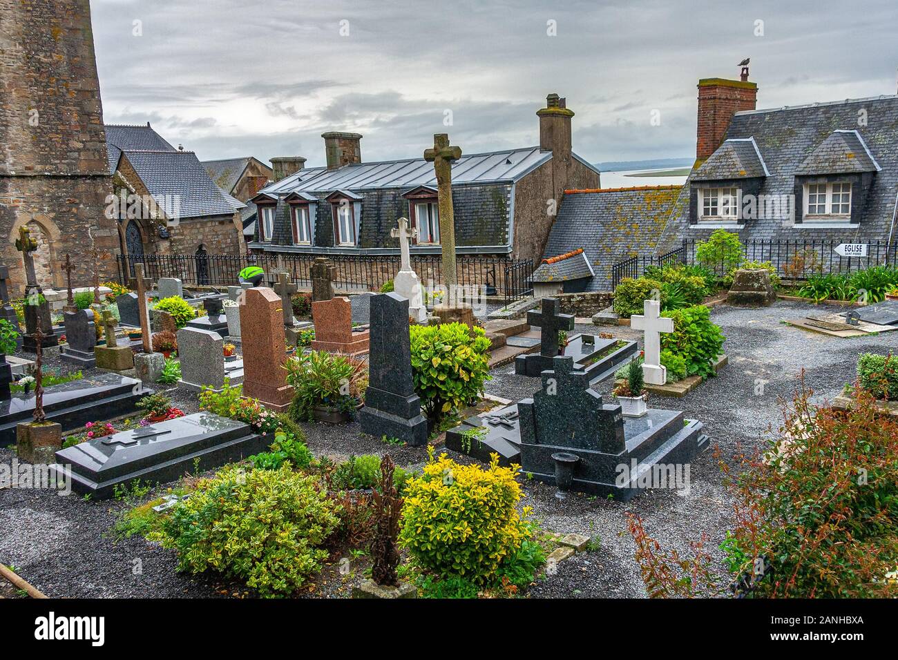 vecchio cimitero a mont saint michel. Normandia, Francia Foto Stock