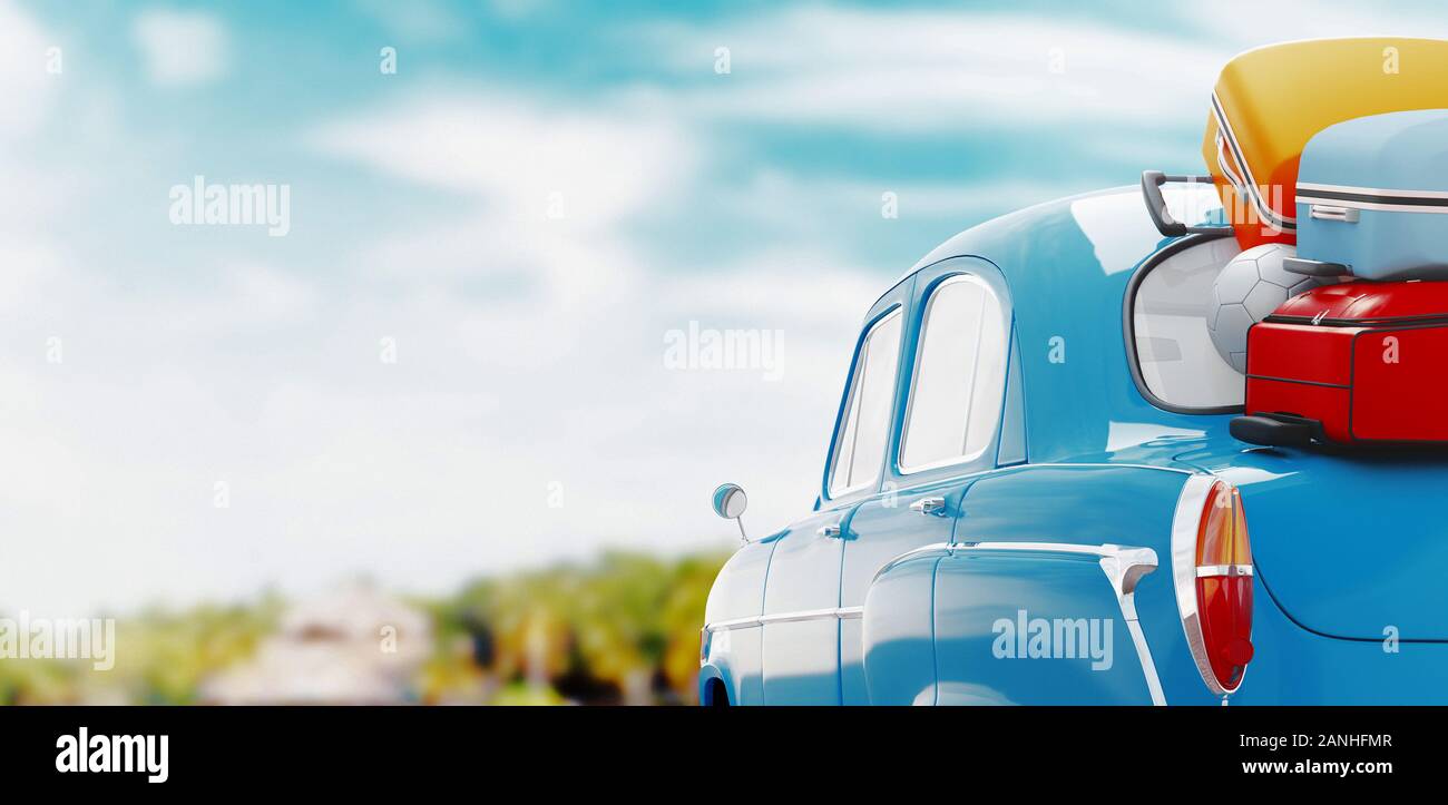 Vacanze estive. Concetto di viaggio in auto. rendering 3d Foto Stock